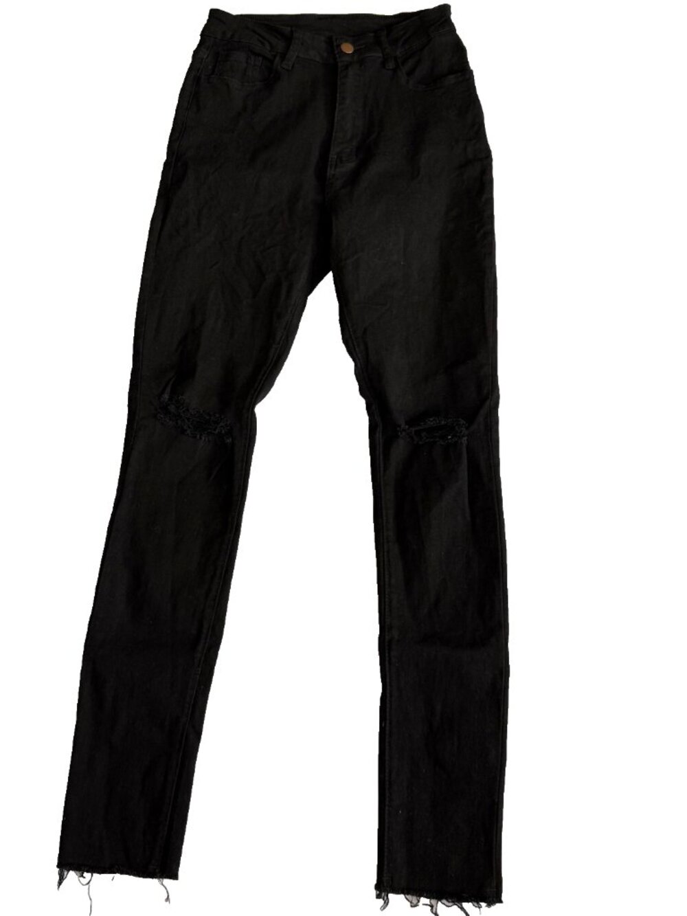 SHEIN MID RISE BLACK SKINNY JEANS WOMENS W28 L32 25"x29" RIP KNEE CROP STRETCH